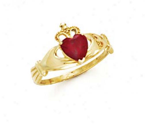 14k Heart Garnet-red Birthstone Claddagh Ring