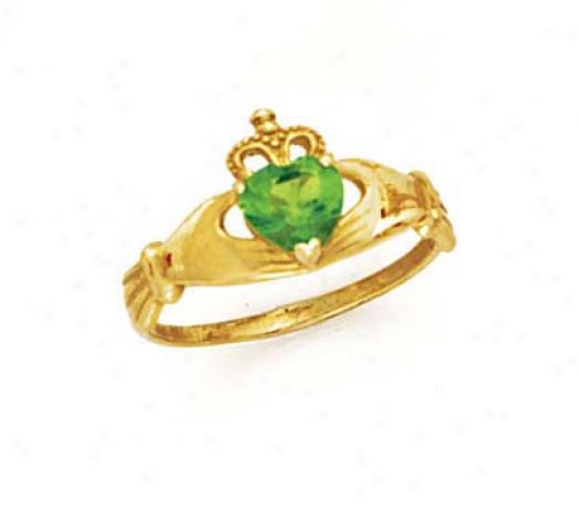 14k Heart Peridot-green Birthstone Claddagh Ring
