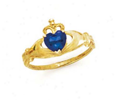 14k Courage Sap0hir3-blue Birthstone Claddagh Ring