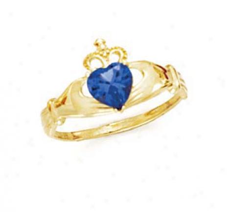 14k Heart Topaz-blue Birthstone Claddagh Ring