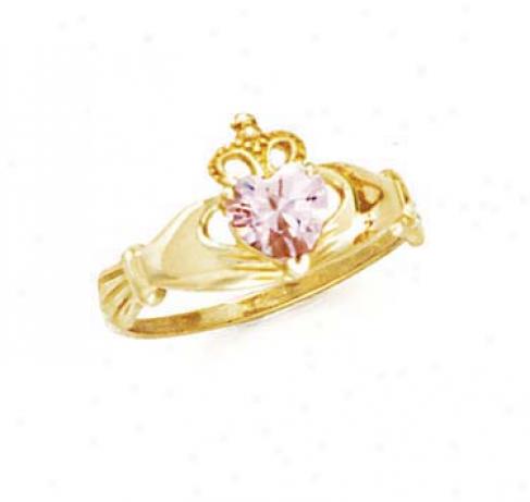 14k Heart Topaz-pink Birthstone Claddagh Ring