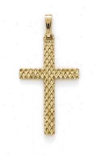 14k Hollow Mesh Cross Pendant