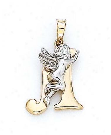 14k Initiak A With Angel Pendant 3/4 Inch Throughout