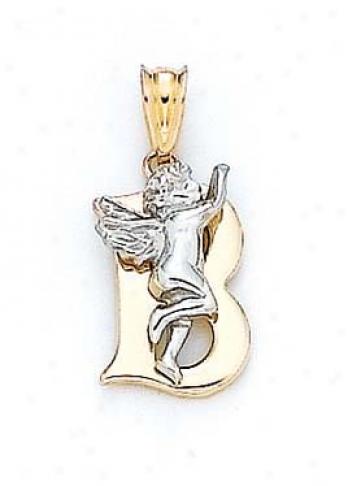 14k Initial B With Angel Chandelier 3/4 Inch Long