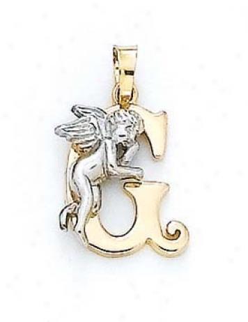 14k Initial G With Angel Appendix 3/4 Inch Long