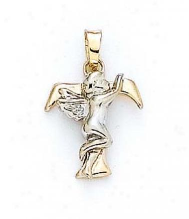14k Incipient T With Angel Pendant 3/4 Inch Long