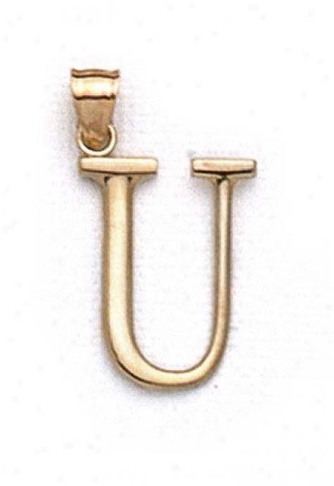 14k Initial U Pendant 1 3/8 Inch Long