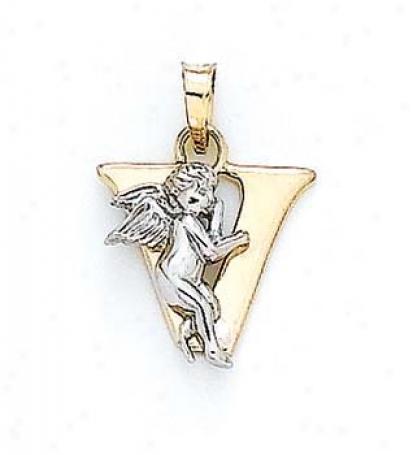 14k First V With Angel Pendant 3/4 Inch Long