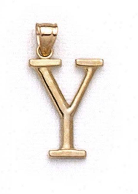 14k Initial Y Pendant 1 3/8 Inch Long