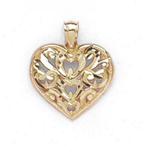 14k Large Diamond-cut Filigree Heart Pendant