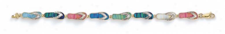 14k Large Opal Diamond-cut Flip-flop Bracelet - 7.25 Inch