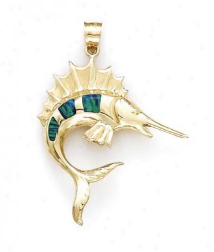 14k Large Swordfish Opal Pendant