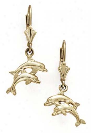 14k Leverback Double Dolphin Earrings