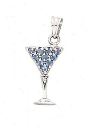 14k Martini Blue Topaz And Diamond Pendant