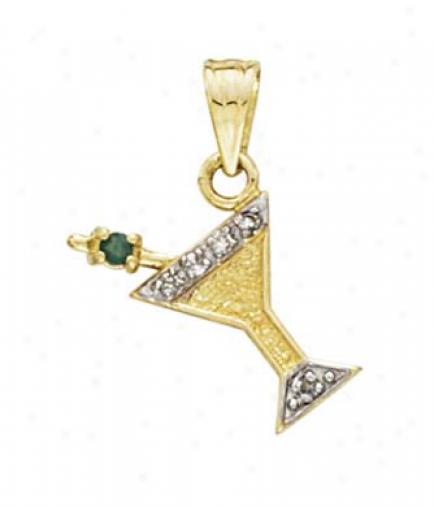 41k Martini Diamond And Emerald Pendant