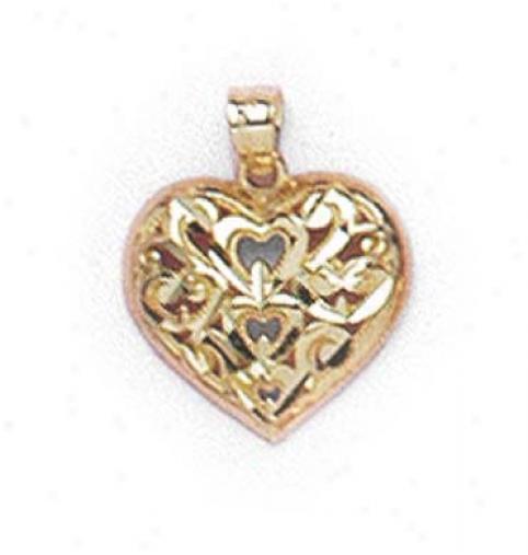 14k Medium Diamond-cut Filigree Heart Pendnat