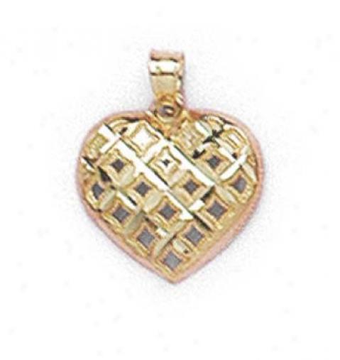 14k Medium Diamond-cut Lattice Heart Ear-ring