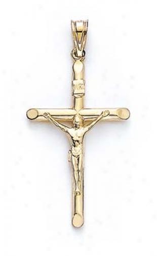 14k Medium Tube Style Crucifix Pendant