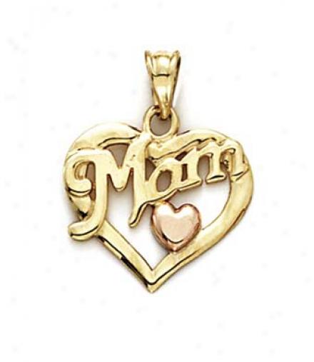 14k Mom In Heart Small Rose Heart Pendant