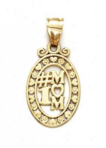 14k Number One Mom Oval Hearts Pendant