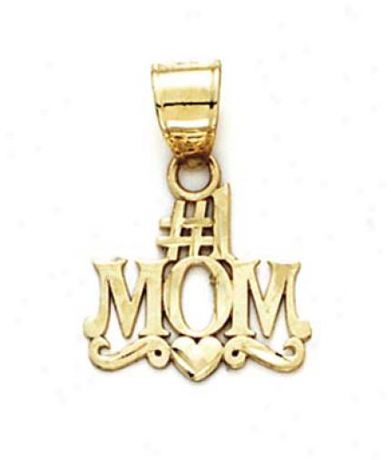 14k Number One Mom Small Heart Pendant