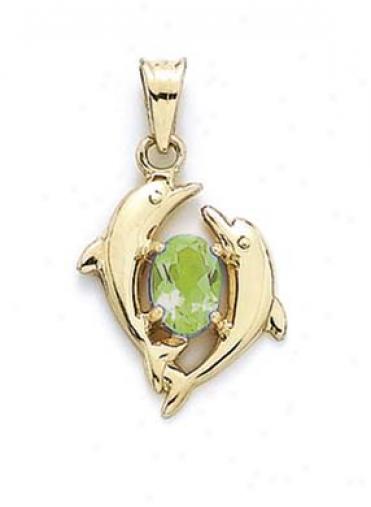 14k Ovl Peridot oDlphin Pendant