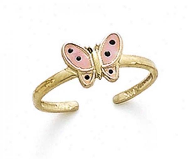 14k Pink Enamel Butterfly Toe Ring
