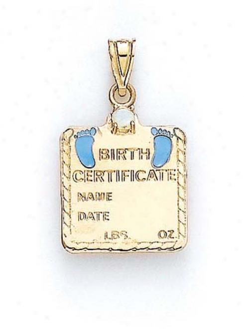 14k Pink Tourmaline Baby Boy Birth Certificate Pendant