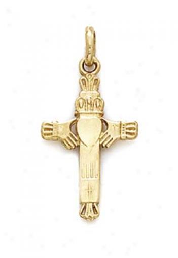 14k Polished Claddagh Cross Pendant