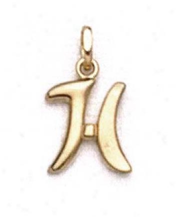 14k Polished Initial H Pebdant 11/16 Inch Long