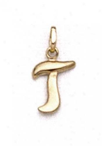 14k Polished Initial T Pendant 11/16 Inch Long