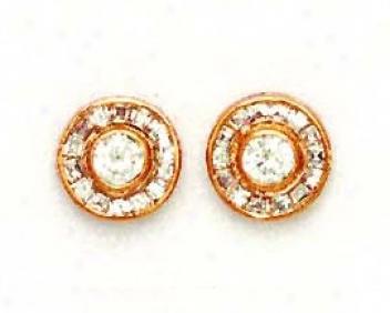 14k Rose Round Cz Circle Friction-back Earrings
