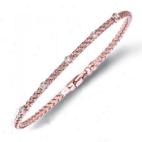 14k Rose Weaved Bangle Diamond Bracelst - 7.25 Inch