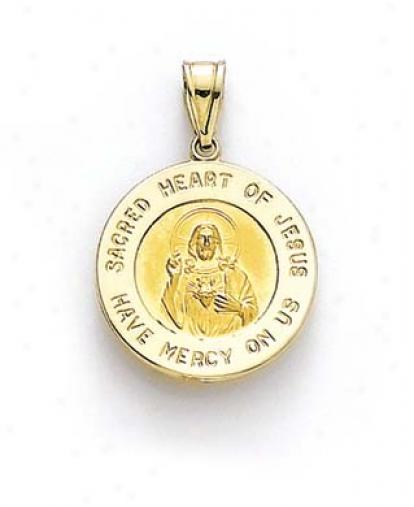 14k Round Sacred Heart Jesus Medallion Pendant