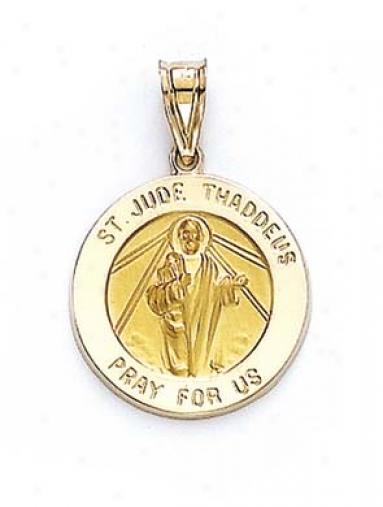 14k Round St Jude Medallion Pendant