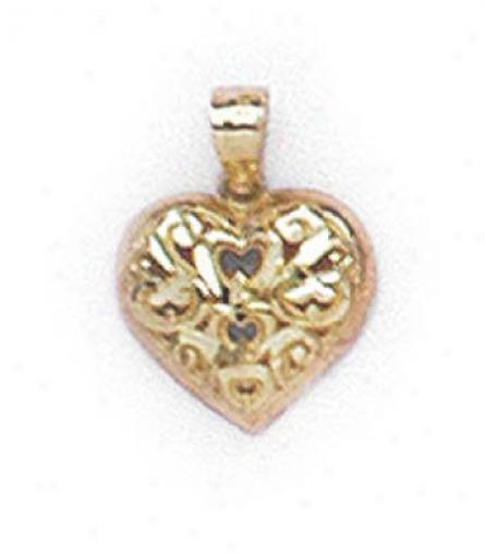 14k Small Diamond-cut Filigree Heart Pendant