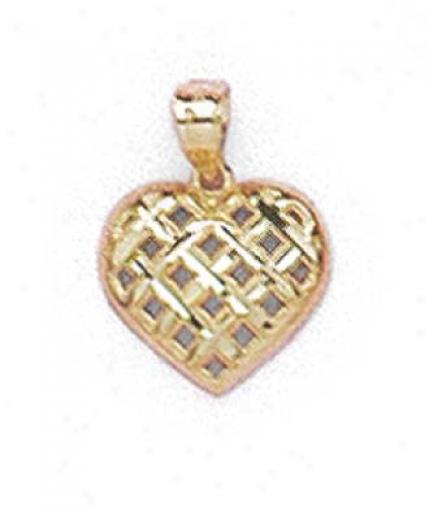 14k Small Diampnd-cut Lattice Heart Pendant