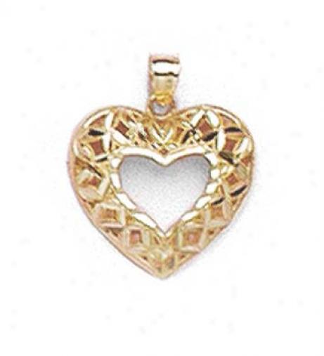 14k Small Diamond-cut Outline Heart Pendant