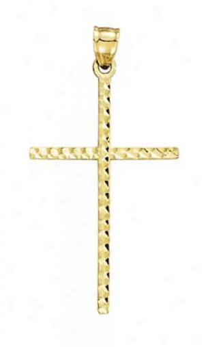 14k Small Fdiamond-cut Cross Pendant