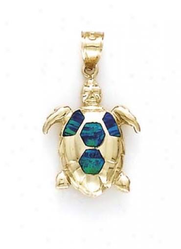 41k Small Turtle Opal Inlay Pendant