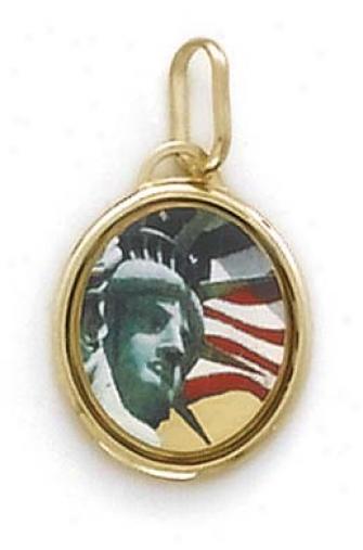 14k Statue Of Liberty Medallion Pendant