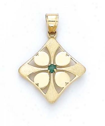 14k Synthetic Emerald 4-leaf Clover Pendant