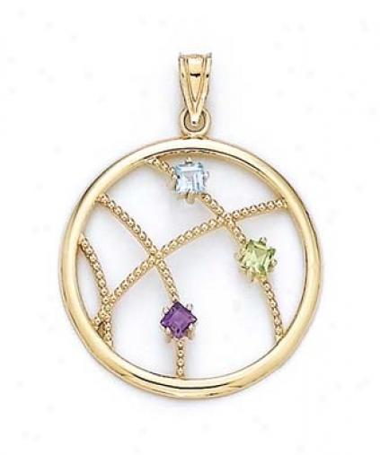 14k Tricolor 3mm Square Tricolor Circle Pendant