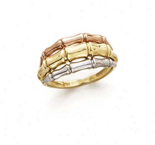 14k Tricolor Bamboo Style Ring