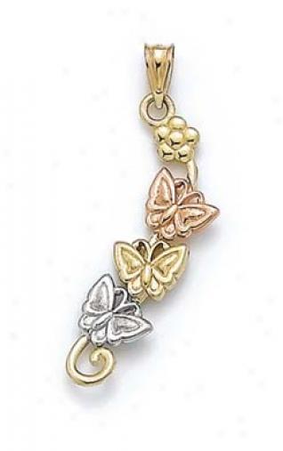 14k Trioclor Butterfly Pendant