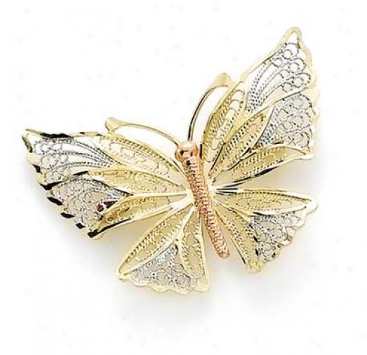 14k Tricolor Butterfly Pin
