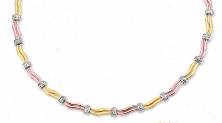 14k Tricolor Diamond-cut Fancy Necklace - 17 Inch