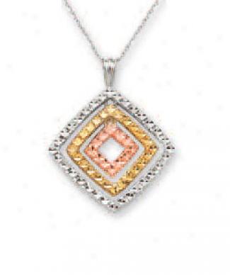 14k Tricolor Diamond-cut Equality Necklace - 17 Inch