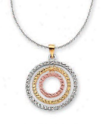 14k Tricolor Diamond-cut Triple Circle Necklace - 17 Inch