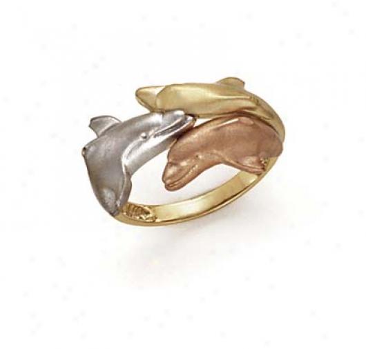 14k Tricolor Dolphin Ring